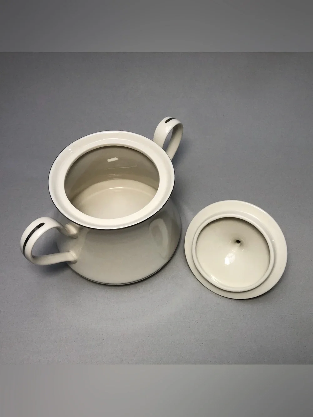 Fashion Manor Fine China Platinum Herald Sugar Bowl w/lid & Creamer Pitcher Set